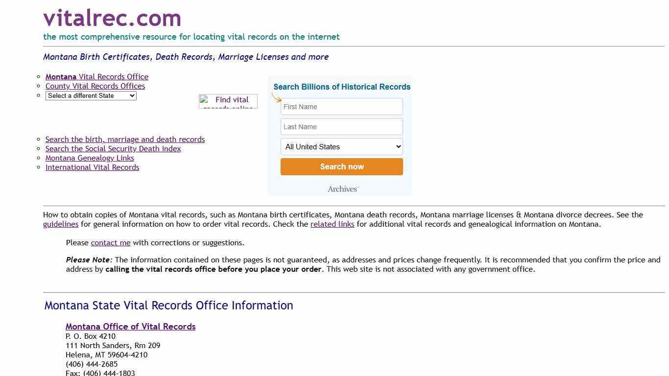 Montana Birth Certificate, Death Record, Marriage license and other vital records