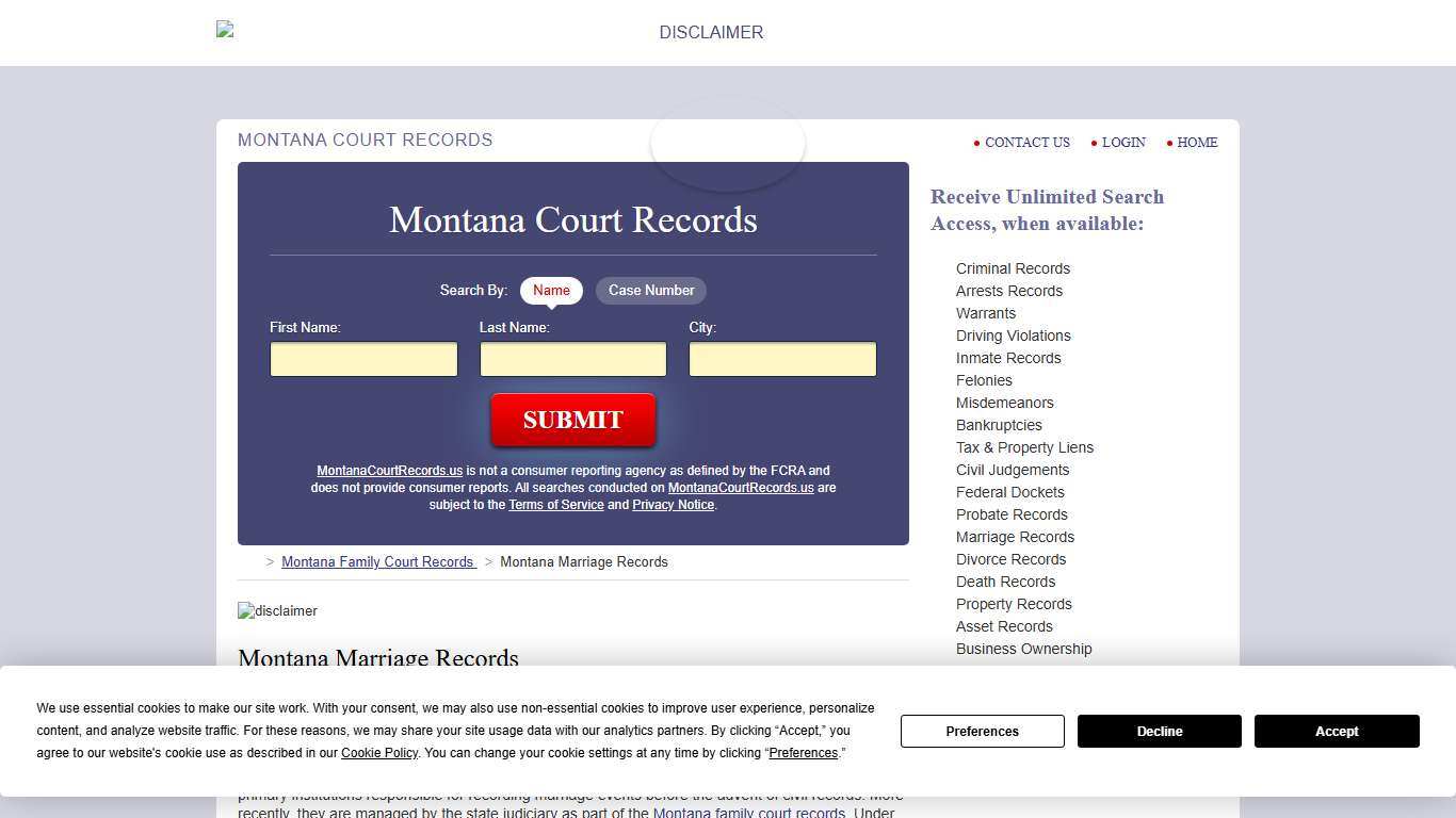 Montana Marriage Records Search | MontanaCourtRecords.us