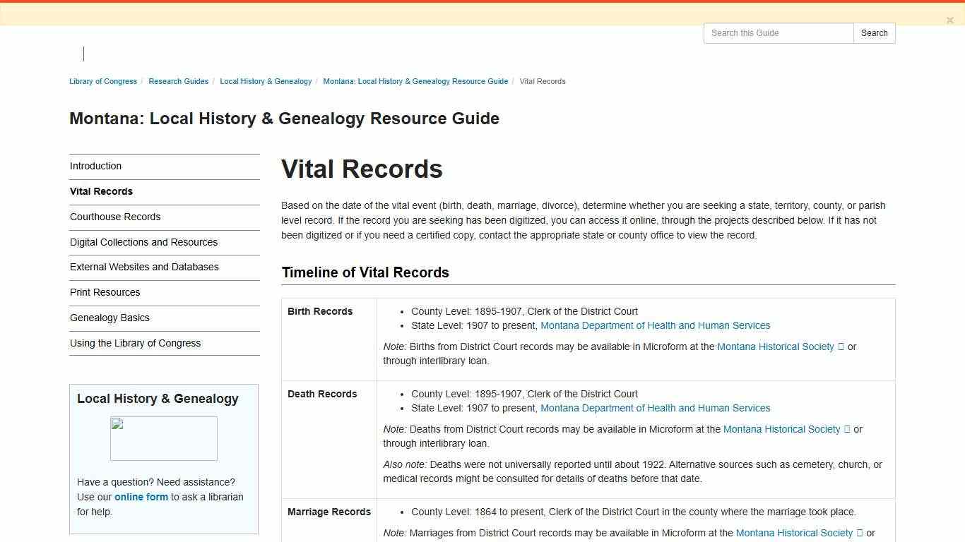 Vital Records - Montana: Local History & Genealogy Resource Guide - Research Guides at Library of Congress